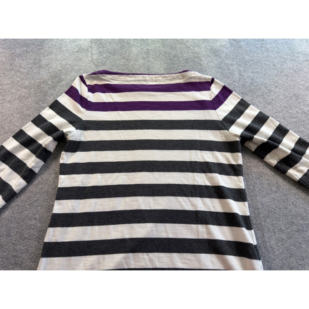 Croft & Barrow Striped Boat Neck Top Womens Small Grey White Purple 3/4 Sleeve‎ - Picture 9 of 11